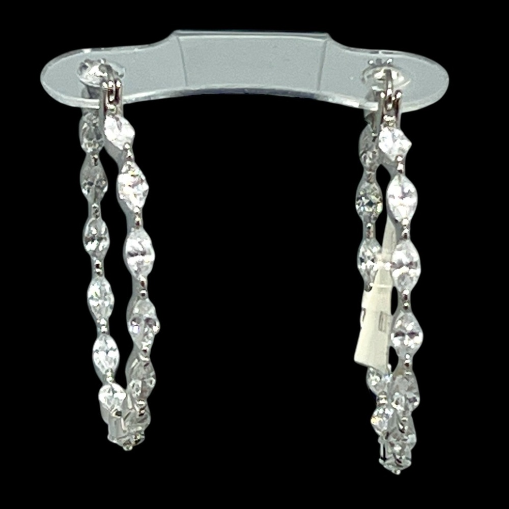 Large Sterling Silver Crystal Hoop Earrings